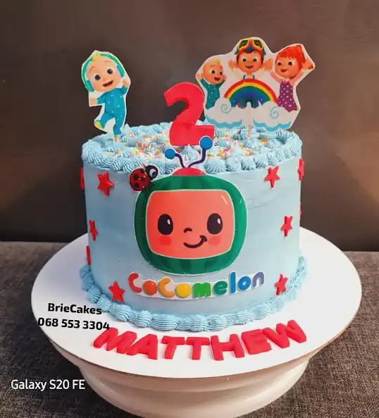 Blue Cocomelon second birthday cake by Brie Cakes