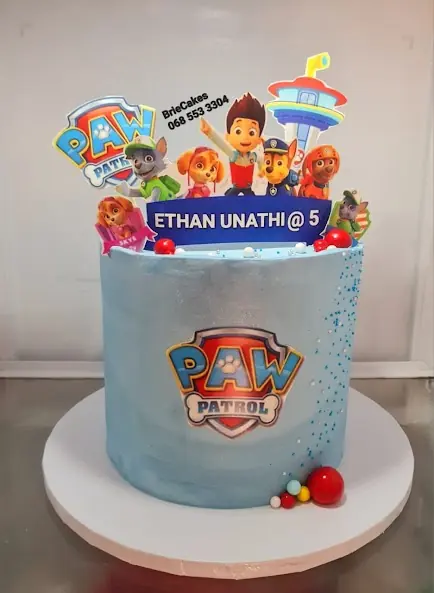 Blue Paw Patrol fifth birthday cake by Brie Cakes