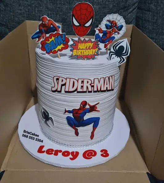 White Spiderman third birthday cake by Brie Cakes